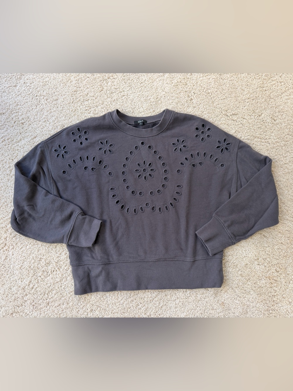Rails Charcoal Cutout Eyelet Crewneck Sweater